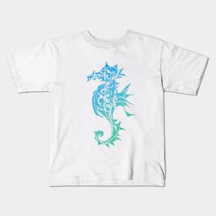 Turquoise Seahorse Tattoo Kids T-Shirt